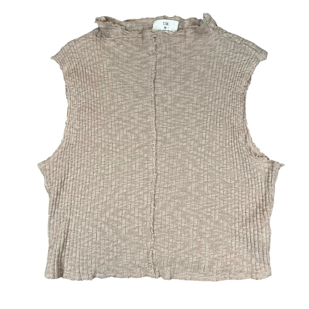 t.la Womens Tank Top Taupe Beige Exposed Seam Raw Edge Boho Cropped‎ XS